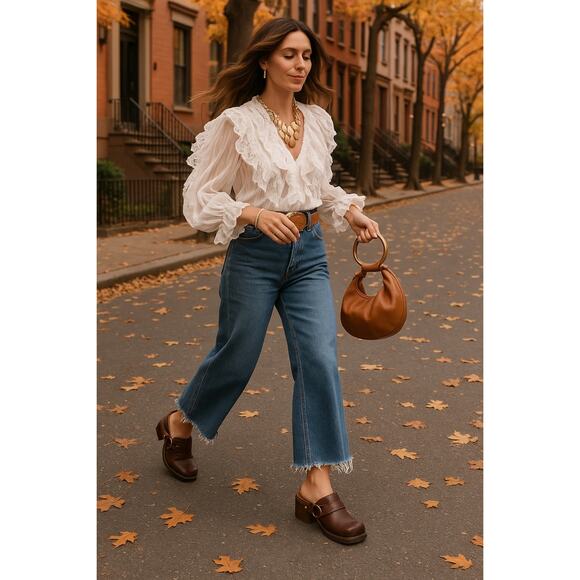 Vintage Frye Harness Chocolate Pebbled Leather Clogs | Brown Slip-On Mules USA - Picture 6 of 14